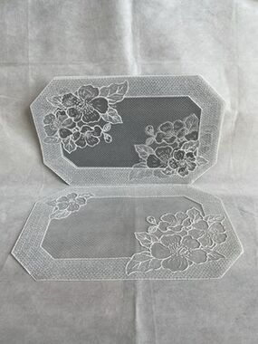 Set of 12 Clear White Embroidered Lace Plastic Placemats 19"x12"